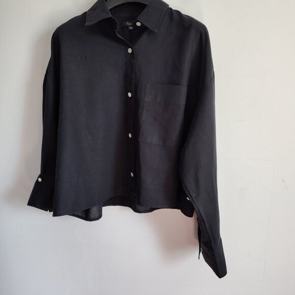 Ladies SZ M Madewell Black Straight-Hem Linen Blend Blouse - Picture 2 of 3